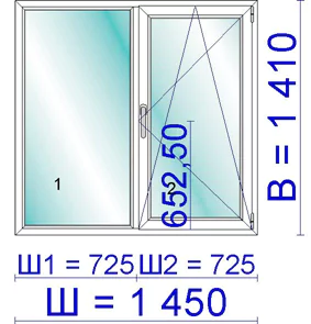 Окно ПВХ 1450 &times; 1410 мм