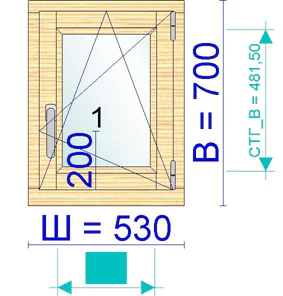 Банное окно (ольха) 530 &times; 700 мм