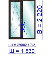 Балконная дверь ПВХ 1530 &times; 2220 мм