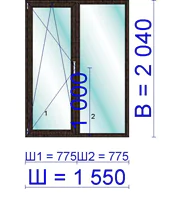 Балконная дверь ПВХ 1550 &times; 2040 мм