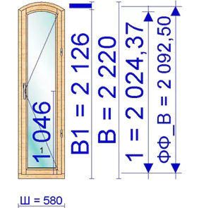 Балконная дверь дерево 580 &times; 2220 мм